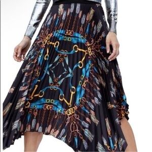 Zara Asymmetrical Skirt with Blue and Gold Chain Print